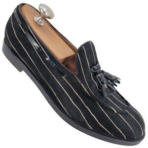 Fratelli Rosetti Italy Striped Black White Suede Tassel Loafers Men 7 Dress Shoe